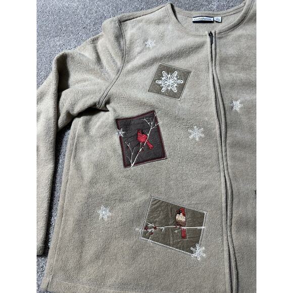 Vtg Womens XL Sweater Zip Snowflakes Cardinals Birds Cozy Winter Cottagecore - Picture 4 of 11